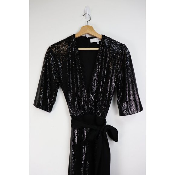 NEW Galvan Galaxy Sequin V-Neck Jumpsuit Black 6 - Picture 6 of 9
